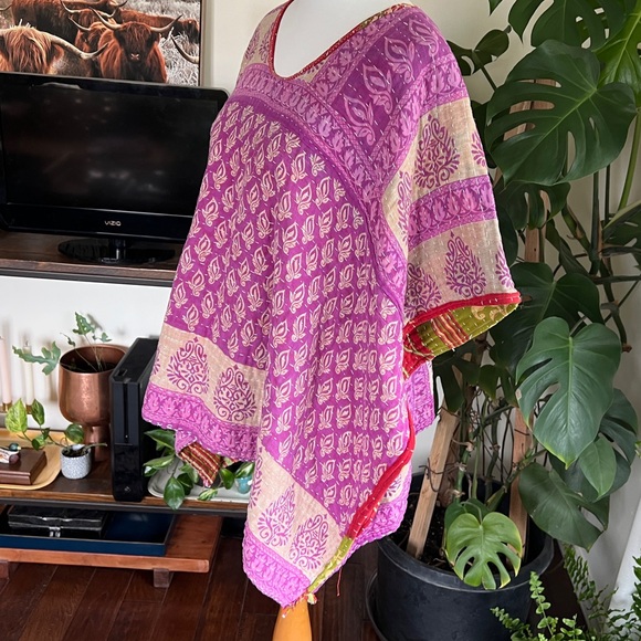 Little Hippie Chick Kantha Pink and Purple Top Poncho S/M - Picture 8 of 8
